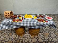 Load image into Gallery viewer, Dollhouse Miniature ~ Artisan Karen Aird Handmade Decorated Crab Feast Picnic Table