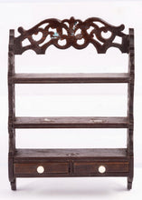Load image into Gallery viewer, Dollhouse Miniature ~ Wooden Hanging Shelf with Fretwork & Drawers