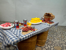 Load image into Gallery viewer, Dollhouse Miniature ~ Artisan Karen Aird Handmade Decorated Crab Feast Picnic Table