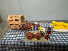 Load image into Gallery viewer, Dollhouse Miniature ~ Artisan Karen Aird Handmade Decorated Crab Feast Picnic Table