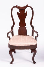 Load image into Gallery viewer, Dollhouse Miniature ~ David Booth Queen Anne Arm Chair with Pink Cushion - Lee Lefkowitz Estate