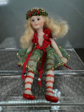 Load image into Gallery viewer, Dollhouse Miniature ~ Vintage Artisan Handmade Handpainted Porcelain Christmas Girl Doll Blonde Hair