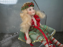 Load image into Gallery viewer, Dollhouse Miniature ~ Vintage Artisan Handmade Handpainted Porcelain Christmas Girl Doll Blonde Hair