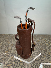 Load image into Gallery viewer, Dollhouse Miniature ~ Vintage Artisan Nantasy Fantasy Handmade Leather Golf Bag With Handmade Wooden Clubs Signed