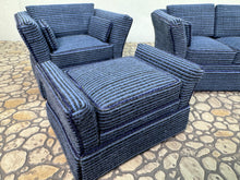 Load image into Gallery viewer, Dollhouse Miniature ~ Vintage Artisan Handmade 3 Piece Blue Living Room Couch, Chair & Ottoman Furniture Set