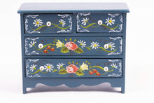 Load image into Gallery viewer, Dollhouse Miniature ~ Blue Chest Painted Flowers by Shirley and Jim Hillhouse