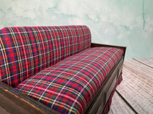 Load image into Gallery viewer, Dollhouse Miniature ~ Vintage Handmade Red , Green, & Blue Plaid Couch