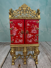 Load image into Gallery viewer, Dollhouse Miniature ~ Vintage Bespaq Hand Painted Red & Gold Asian Elegant Storage Cabinet With Drawers
