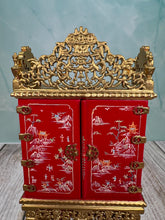 Load image into Gallery viewer, Dollhouse Miniature ~ Vintage Bespaq Hand Painted Red & Gold Asian Elegant Storage Cabinet With Drawers