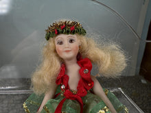 Load image into Gallery viewer, Dollhouse Miniature ~ Vintage Artisan Handmade Handpainted Porcelain Christmas Girl Doll Blonde Hair
