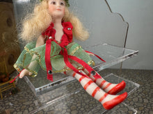 Load image into Gallery viewer, Dollhouse Miniature ~ Vintage Artisan Handmade Handpainted Porcelain Christmas Girl Doll Blonde Hair