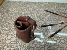 Load image into Gallery viewer, Dollhouse Miniature ~ Vintage Artisan Nantasy Fantasy Handmade Leather Golf Bag With Handmade Wooden Clubs Signed