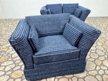 Load image into Gallery viewer, Dollhouse Miniature ~ Vintage Artisan Handmade 3 Piece Blue Living Room Couch, Chair & Ottoman Furniture Set