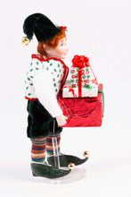 Load image into Gallery viewer, Handmade Porcelain Christmas Elf Doll Holding Presents - Fern Vasi