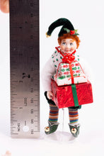 Load image into Gallery viewer, Handmade Porcelain Christmas Elf Doll Holding Presents - Fern Vasi