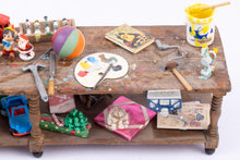 Load image into Gallery viewer, Dollhouse Miniature ~ Christmas Decorated Toy Making Table For Elves Filled! - Ursula Sauerberg Estate