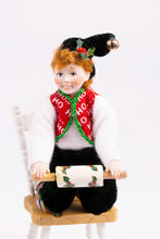 Load image into Gallery viewer, Dollhouse Miniature ~ Two Christmas Elves with Table & Gingerbread Making - Fern Vasi Handmade Dolls
