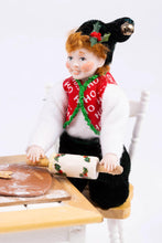 Load image into Gallery viewer, Dollhouse Miniature ~ Two Christmas Elves with Table & Gingerbread Making - Fern Vasi Handmade Dolls