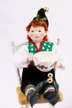 Load image into Gallery viewer, Dollhouse Miniature ~ Two Christmas Elves with Table & Gingerbread Making - Fern Vasi Handmade Dolls