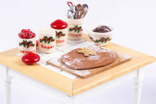 Load image into Gallery viewer, Dollhouse Miniature ~ Two Christmas Elves with Table & Gingerbread Making - Fern Vasi Handmade Dolls