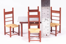 Load image into Gallery viewer, Dollhouse Miniature ~ 4 Painted Rustic Red Ladder Back Rush Chairs & Table by Palmer E. Daugherty