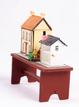 Load image into Gallery viewer, Dollhouse Miniature ~ Two Dollhouses on Wooden Bench
