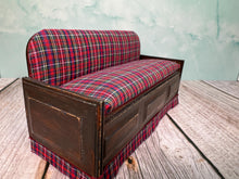 Load image into Gallery viewer, Dollhouse Miniature ~ Vintage Handmade Red , Green, & Blue Plaid Couch