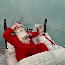 Load image into Gallery viewer, Artisan Twin Minis Handmade Hand Sculpted Santa & Mrs. Claus Dolls in Bed Christmas