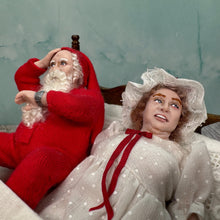 Load image into Gallery viewer, Artisan Twin Minis Handmade Hand Sculpted Santa & Mrs. Claus Dolls in Bed Christmas