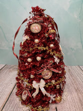 Load image into Gallery viewer, Artisan Hand Decorated Red Christmas Tree With Ornaments & Gold Star