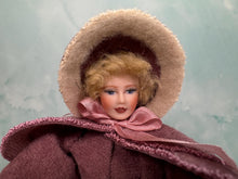 Load image into Gallery viewer, Dollhouse Miniature ~ Artisan Handmade Porcelain Woman in Purple Winter Coat & Ice Skates Doll