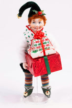 Load image into Gallery viewer, Handmade Porcelain Christmas Elf Doll Holding Presents - Fern Vasi