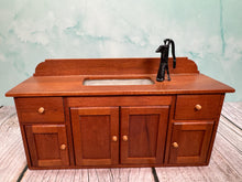Load image into Gallery viewer, Dollhouse Miniature ~ Vintage Artisan Don Crosson 1982 Handmade Wooden Sink With Cabinets