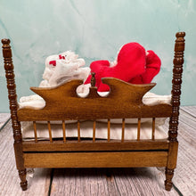 Load image into Gallery viewer, Artisan Twin Minis Handmade Hand Sculpted Santa & Mrs. Claus Dolls in Bed Christmas