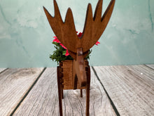 Load image into Gallery viewer, Artisan Wilhelmina Handmade Wooden Raindeer Poinsetta Planter