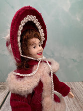 Load image into Gallery viewer, Dollhouse Miniature ~ Artisan Handmade Porcelain Woman Doll In Red Winter Jacket Outfit