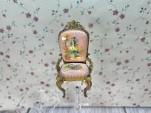 Load image into Gallery viewer, Artisan Made Pearl Finish Chair with Pink Cushions and Hand Painted 18th Century Women French Versailles Boudoir