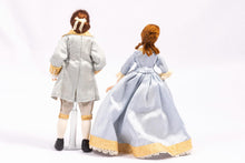 Load image into Gallery viewer, Dollhouse Miniature ~ 18th Century Colonial Doll Couple in Blue & Cream Champagne Colored Clothing Artisan Made Debra Hammond