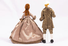 Load image into Gallery viewer, Colonial 18th Century Doll Couple in Pink & Light Brown Colored Clothing Artisan Made Debra Hammond