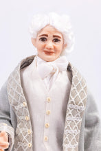 Load image into Gallery viewer, Versailles Colonial Porcelain Gentleman Doll Gray Jacket White Powdered Wig Artisan Made Debra Hammond