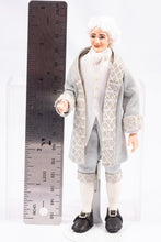 Load image into Gallery viewer, Versailles Colonial Porcelain Gentleman Doll Gray Jacket White Powdered Wig Artisan Made Debra Hammond