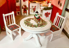 Load image into Gallery viewer, Dollhouse Miniature  ~ 6 Piece Christmas Decorated White Kitchen Set - Sink, Stove, Fridge, Table, & 2 Chairs - Santa, Holiday, OOAK