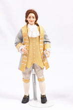 Load image into Gallery viewer, Dollhouse Miniature ~ 18th Century Colonial Doll Couple in Blue & Cream Champagne Colored Clothing Artisan Made Debra Hammond