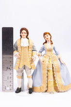 Load image into Gallery viewer, Dollhouse Miniature ~ 18th Century Colonial Doll Couple in Blue & Cream Champagne Colored Clothing Artisan Made Debra Hammond