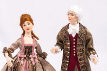 Load image into Gallery viewer, Colonial 18th Century Doll Couple in Pink & Light Brown Colored Clothing Artisan Made Debra Hammond
