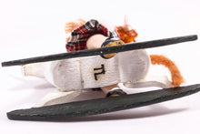 Load image into Gallery viewer, Dollhouse Miniature ~ Little Girl Porcelain Doll Short Red Hair Red Plaid Tartan Dress on Wooden Rocking Horse Artisan Made Irish Scottish