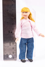 Load image into Gallery viewer, Modern Porcelain Little Girl Doll in Pink Sweater & Blue Jeans Blonde Hair Artisan Made Cindy Cook Contemporary