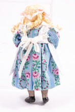 Load image into Gallery viewer, Dollhouse Miniature ~ Artisan Made Porcelain Blonde Hair Little Girl Doll in Apron & Blue Dress