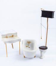 Load image into Gallery viewer, 24k Gold Bathroom Set by F.W. Koch, Porcelain 3 Piece Bath Set