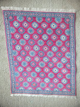 Load image into Gallery viewer, Dollhouse Miniature ~ Beautiful Fuschia Colored & Blue Petit Point Rug by Ursula Sauerberg